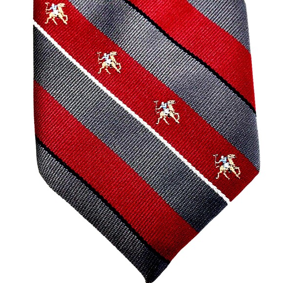 Austin Manor Vintage Tie Polo Horse Repp Stripe Red Gray 3" Preppy Y2K - Picture 4 of 9